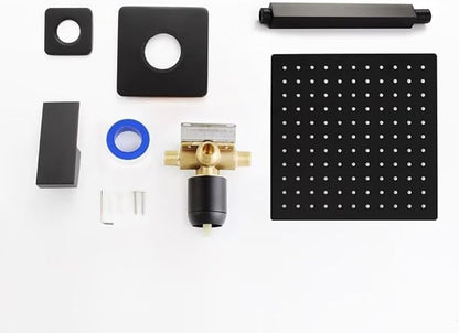 POP SANITARYWARE Ceiling Mount Shower Faucet Set Matte Black Bathroom 10 Inch Rainfall Mixer Shower Head System Single Handle Shower Trim Kit with Rough-in Valve