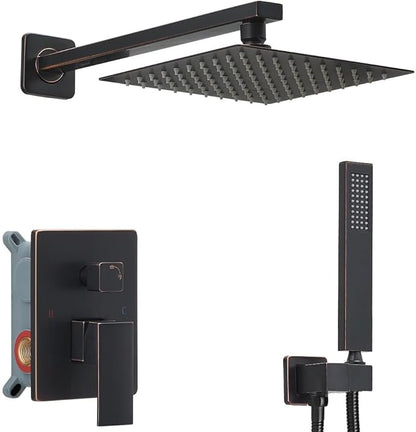 Oil Rubbed Bronze Shower System Bathroom Luxury Rain Mixer Shower Combo Set Wall Mounted Rainfall Shower Head System Shower Faucet Rough-in Valve Body and Trim Included