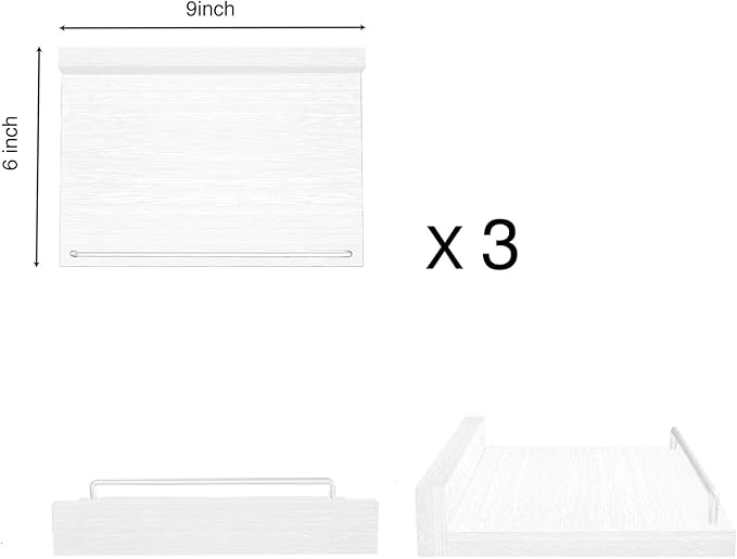 Small Floating Shelf, 6 X 9 Inches Farmhouse Wall Shelves for Living Room, Bedroom, Picture Frames, Plants, Kitchen, Set of 3 (White)