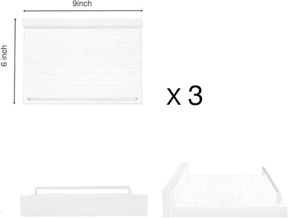 Small Floating Shelf, 6 X 9 Inches Farmhouse Wall Shelves for Living Room, Bedroom, Picture Frames, Plants, Kitchen, Set of 3 (White)