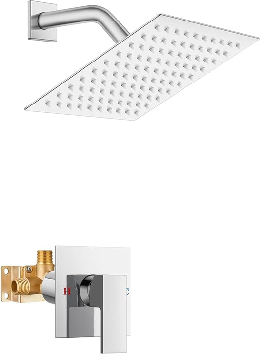 Airuida Shower Faucet Set Bathroom Rain Shower System SUS304 Stainless Steel Single Handle With Male Threads Rough-in Valve Shower Trim Kit 8 Inch Wall Mount Shower Head Chrome Polish