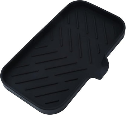 Silicone Bathroom Soap Dishes with Drain Spout-Bathroom and Kitchen Sink Organizer,Sponge Holder,Dish Soap Tray,Perfect for Dispenser,Scrubber,Bottle,Cup on Sink or Counter-Black 9.6"×5.3"