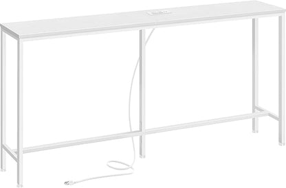 SUPERJARE Console Table with Outlet, 63 Inch Sofa Table with Charging Station, Narrow Entryway Table, Skinny Hallway Table, Behind Couch Table, for Living Room, Plants, White