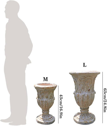 Vintage European Giant Garden Urn Planter, Decorative Cement and Fiber Flower Pot, Make Rust Finished, Wrap Foam Safely Delivered from Local Warehouse (Vintage, Large)