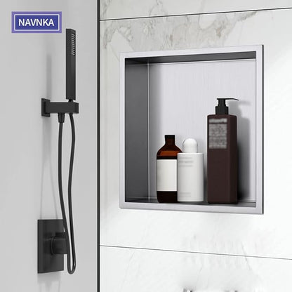 Shower Niche, 12"x12" No Tile Needed, The Insert Storage Rectangle Single Shower Shelf is Easy to Install, Stainless Steel, Brushed Nickel