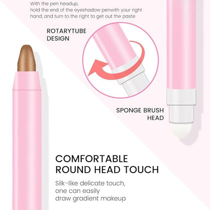 evpct 2Pcs Cream Eye Shadow Brightener Sticks Set for Eyes Waterproof, Light Khaki & Bronze Shimmer Cream Eyeshadow Applicator Stick Long Lasting Pigmented Eye Makeup sombras en crema para ojos 4+20