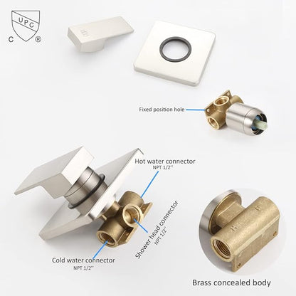 POP SANITARYWARE Shower Only Faucet Set Brushed Nickel, Bathroom Rain Mixer Shower Head Set Wall Mounted Rainfall Shower System Single Handle Shower Trim Kit with Rough-in Valve