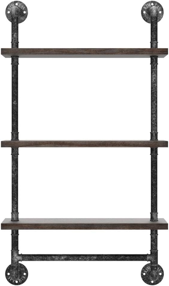 DR.IRON Industrial Pipe Shelving Rustic Bathroom Shelves with Towel Bar, 24" Pipe Shelf Wall Mounted, Farmhouse Bathroom Shelf Storage (3 tier-24)