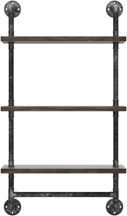 DR.IRON Industrial Pipe Shelving Rustic Bathroom Shelves with Towel Bar, 24" Pipe Shelf Wall Mounted, Farmhouse Bathroom Shelf Storage (3 tier-24)