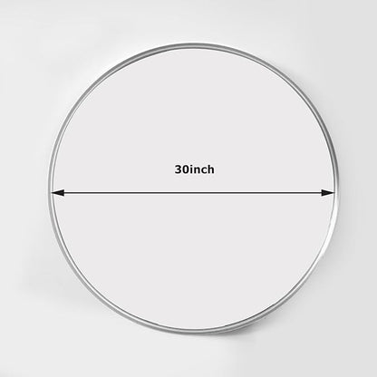 30 Inch Round Bathroom Mirror - Wall Mounted Circle Mirror with Metal Frame, Modern Mirror Suitable for Bathroom, Vanity, Entryway, Living Room, Wall Decor,Silver