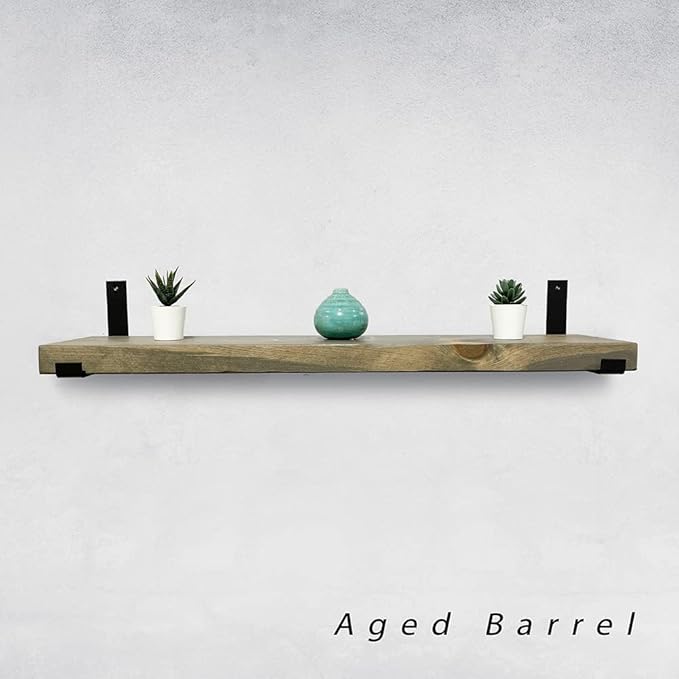 Rustic Shelves with J-Brackets Set of 2, Industrial Shelf, Kitchen Shelves, Solid Wood, Decorative Wall Storage, Heavy Duty, URBANDI (Grey, 36Wx12D)