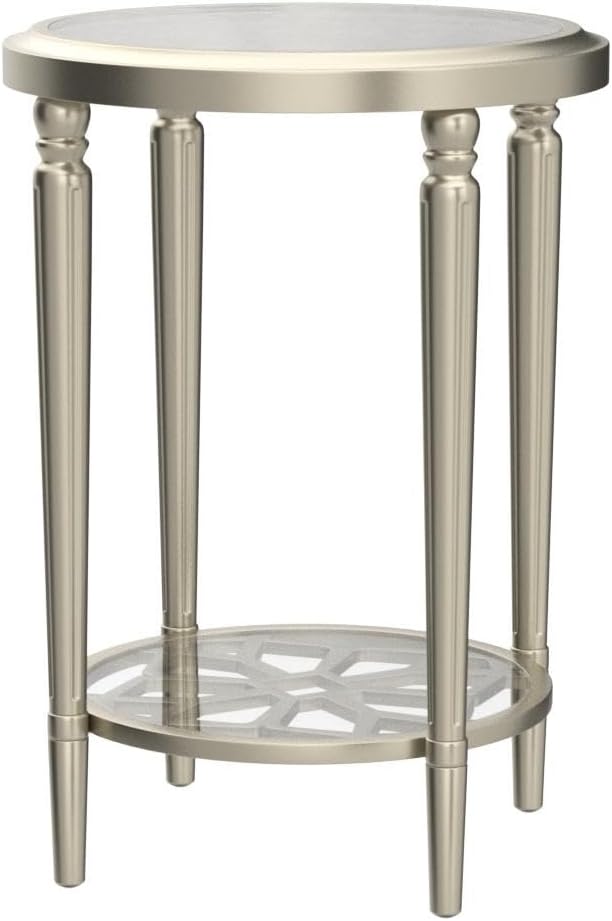 COSIEST Round Side Table, End Table Glass with Wood Frame, Champagne Gold Bedside Table with Modern Style for Living Room, Balcony, Bedroom