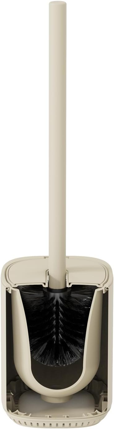 Toilet Brush and Holder Set Toilet Bowl Brush Stainless Steel Automatic Toilet Bowl Cleaner Brush with Durable Bristle Head Toilet Cleaning Brush for Bathroom 2 Pack Set Cream