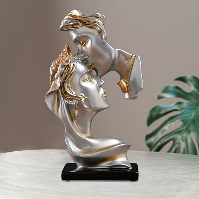 Couples Kiss Sculpture,Abstract Art Couple Sculpture Home Furnishing Resin Statue Decoration Romantic Statue Used for Home Decoration, Wedding, Gift. (Grey)