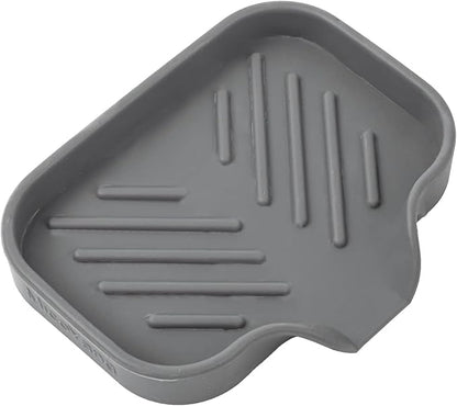 Silicone Bathroom Soap Dishes with Drain Spout-Bathroom and Kitchen Sink Organizer,Sponge Holder,Dish Soap Tray,Perfect for Dispenser,Scrubber,Bottle,Cup on Sink or Counter-Grey 4.9"×3.2"