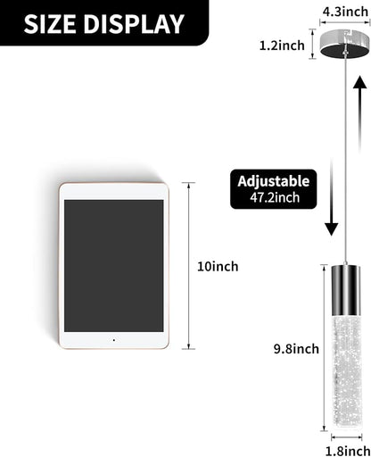 OKELI Pendant Lights Kitchen Island 1 Pack, 6000K Modern LED Bubble Crysta Pendant Light, Chrome Mini Single Island Lights Hanging Lighting for Dining Room, 6W, ETL