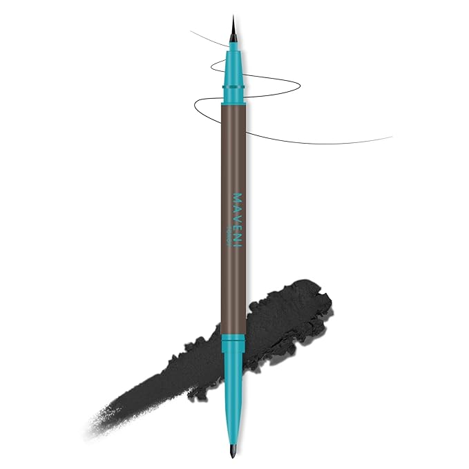 Waterproof Liquid Eyeliner and Contour Stick 2-in-1|Under Eye Highlighter Stick & Stay All Day Makeup with Fine Brush|Smudge-Proof, Transfer-Proof(01Black & Black)