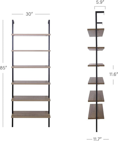 Nathan James Theo 6-Shelf Tall Bookcase, Wall Mount Bookshelf with Reclaimed Oak Wood and Industrial Metal Frame, Reclaimed Oak/Matte Black, Set of 3