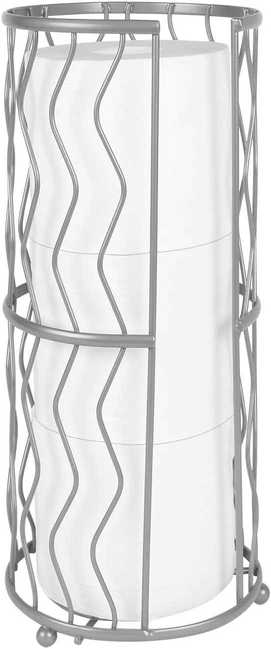 Decorative Metal Standing Toilet Tissue Holder for Bathroom/Powder Room, Compact Tissue Reserve for 3 Rolls of Toilet Paper Grey