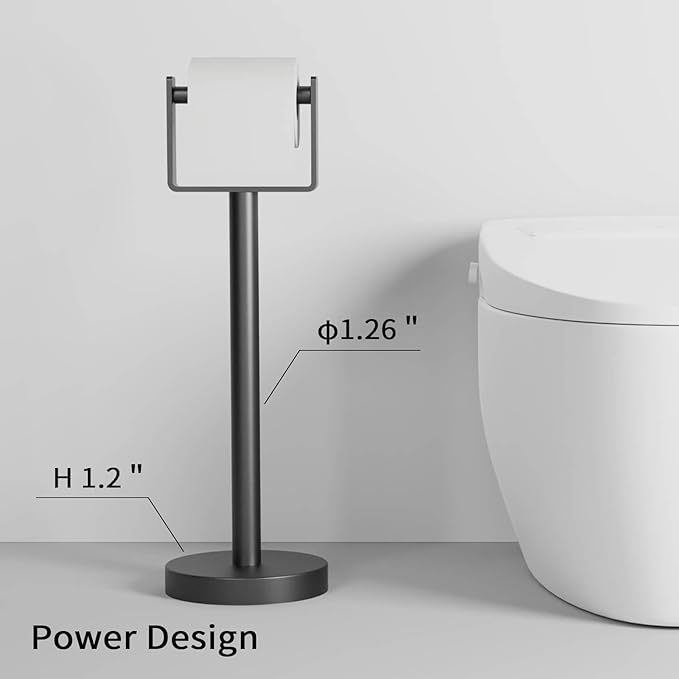 YUMORE Toilet Paper Holder Free Standing, Stainless Steel Toilet Paper Stand, Weighted Base Floor Tissue Roll Holder for Bathroom, Matte Black 200UP