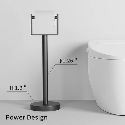 YUMORE Toilet Paper Holder Free Standing, Stainless Steel Toilet Paper Stand, Weighted Base Floor Tissue Roll Holder for Bathroom, Matte Black 200UP