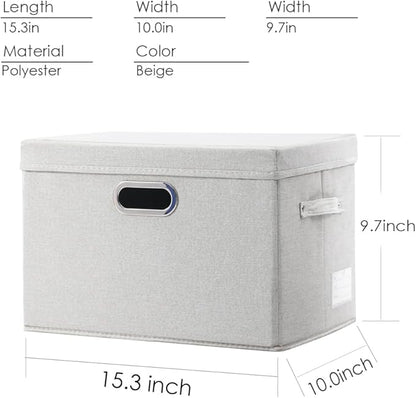 PRANDOM Collapsible Storage Bin with Lid [3-Pack] Fabric Foldable Storage Box Organizer Container Basket Cube with Cover for Home Bedroom Closet Office Beige(15.3x10x9.7)