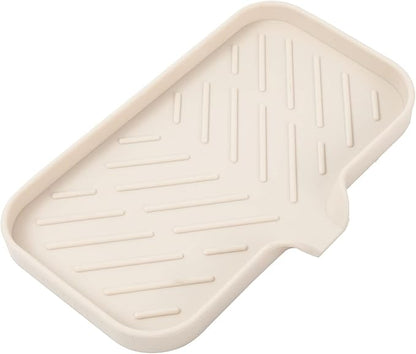 Silicone Bathroom Soap Dishes with Drain Spout-Bathroom and Kitchen Sink Organizer,Sponge Holder,Dish Soap Tray,Perfect for Dispenser,Scrubber,Bottle,Cup on Sink or Counter-Tapioca 9.6"×5.3"