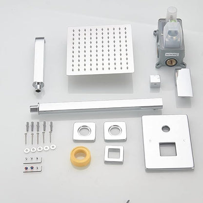 Polished Chrome Shower Faucet Set with Tub Spout Bathroom Luxury Rain Mixer Shower Head System Wall Mounted Shower Faucet Complete, Single Handle Tub and Shower Trim Kit with Rough-in Valve