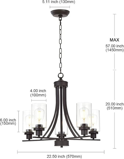 BONLICHT Rustic Kitchen Island 5-Light Oil-Rubbed Bronze Traditional Chandelier Industrial Vintage Pendant Lights Classic Glass Ceiling Lighting UL Listed