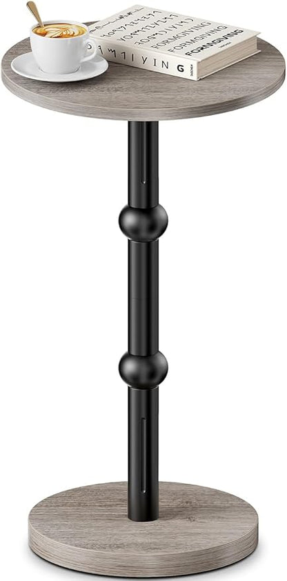 Drink Table, Small Round Side Table for Small Spaces, Modern Accent Round End Tables with Metal Leg, Thickened Wood Pedestal Coffee Tables for Living Room, Bedroom, Narrow Corners,Sofa Couch