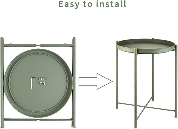 EKNITEY Small Side End Table - Metal Side Table Waterproof Small Sofa Coffee Side Tables Bedroom Indoor Outdoor with Removable Tray for Living Room Bedroom Balcony and Office