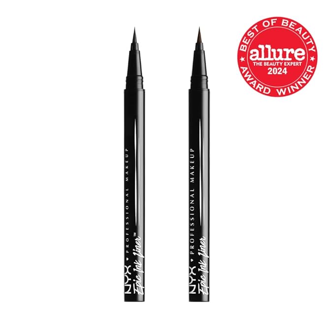 NYX PROFESSIONAL MAKEUP Epic Ink Liner, Waterproof Liquid Eyeliner - Black (Pack Of 2), Vegan Formula