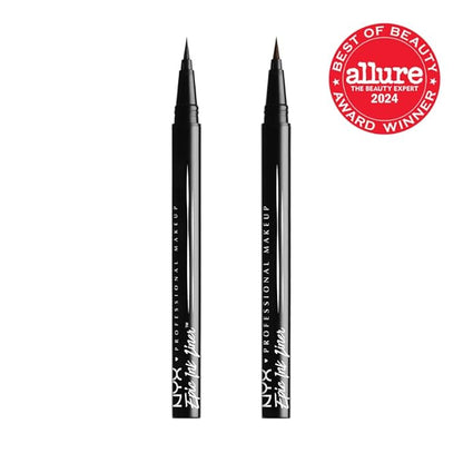 NYX PROFESSIONAL MAKEUP Epic Ink Liner, Waterproof Liquid Eyeliner - Black (Pack Of 2), Vegan Formula