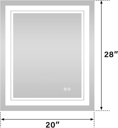 WELLFOR LED Bathroom Vanity Mirror 20 x 28 Inch, Lighted Anti-Fog Dimmable Mirror, IP44 Waterproof Wall Mounted Makeup Mirror, Packed with US Standard Plug and Touch Switch, (Horizontal/Vertical)