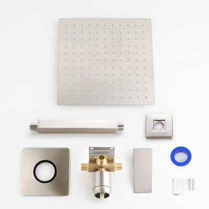 POP SANITARYWARE Ceiling Mount Shower Faucet Set Brushed Nickel Bathroom 10 Inch Rainfall Mixer Shower Head System Single Handle Shower Trim Kit with Rough-in Valve