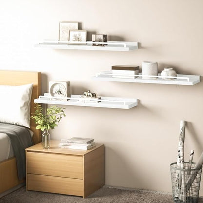 22 inches Long Floating Shelves, Bathroom Decor Shelves Over Toilet, Farmhouse Wall Shelves for Living Room, Bedroom, Picture Frames, Plants, Kitchen, Set of 3 (White)