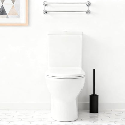 Toilet Brush and Holder Set, NEWRAIN 304 Stainless Steel Toilet Brush with Long Brush Handle, Matte Black Toilet Scrubber and Covered Holder, Round Design Sturdy and Space Saving, Covered Brush