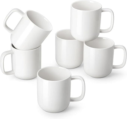 vancasso Porcelain Coffee Mugs Set, 12 oz Ceramic Coffee Cups for Latte Hot Tea Cappuccino Cocoa Milk Cups Set of 6, Dishwasher & Microwave Safe, White