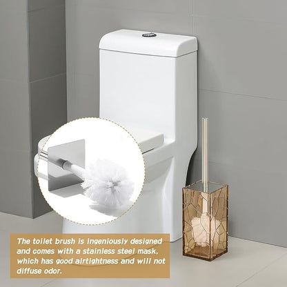 Clear Acrylic Bathroom Accessories Set - Rust-Free, Transparent Design - Includes Soap Dispenser, Toothbrush Holder, Cup, Soap Dish, and Toilet Brush 5-Piece (Brown)