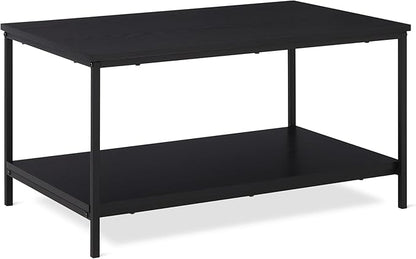 Amazon Basics Rectangular Coffee Table with Bottom Shelf, Living Room Centre Table, Wooden Black, 19.9" D x 31.5" W x 16.5" H