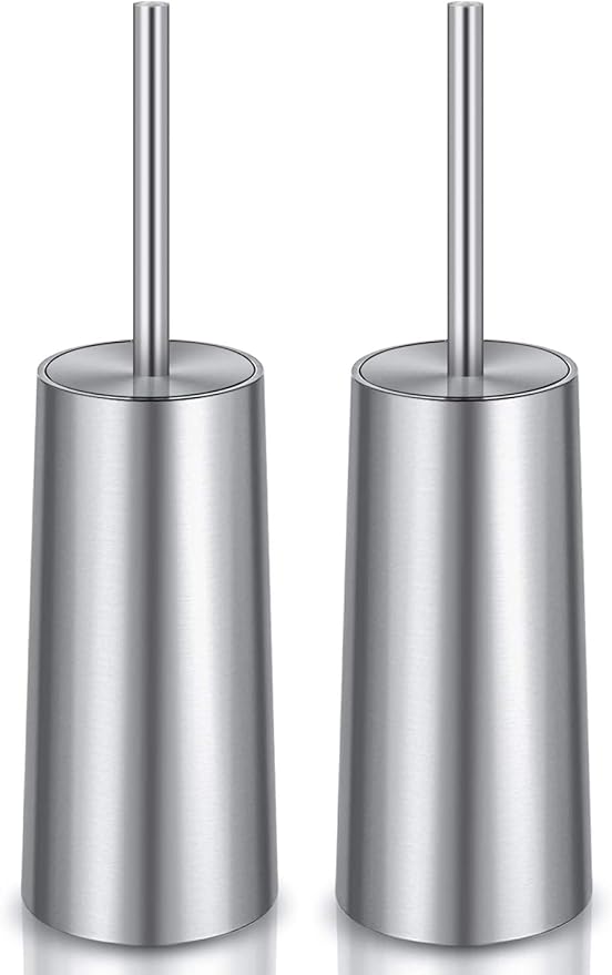Toilet Brush and Holder, 2 Pack Toilet Brush Stainless Steel, Toilet Bowl Brush for Bathroom Toilet-Ergonomic, Elegant,Durable (Silver)