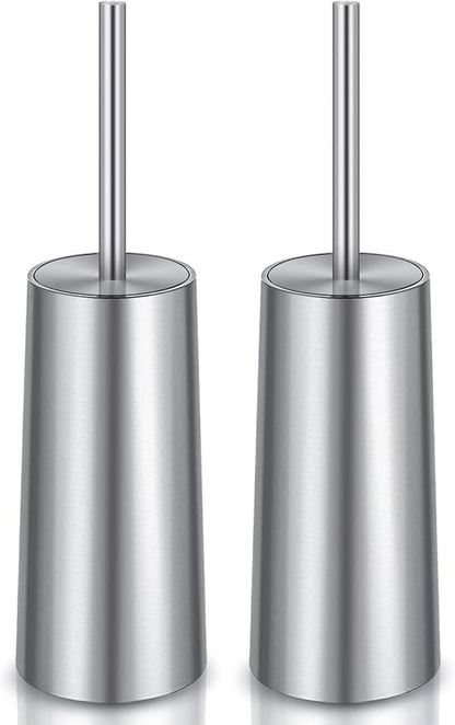 Toilet Brush and Holder, 2 Pack Toilet Brush Stainless Steel, Toilet Bowl Brush for Bathroom Toilet-Ergonomic, Elegant,Durable (Silver)