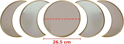 5 pcs Scandinavian Natural Decor Acrylic Moonphase Mirrors Interior Design Moon Phase Mirror Bohemian Wall Decoration for Home Living Room Bedroom Decor - No Need to Punch (Gold)