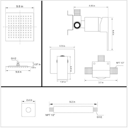 POP SANITARYWARE Ceiling Mount Shower Faucet Set Brushed Nickel Bathroom 10 Inch Rainfall Mixer Shower Head System Single Handle Shower Trim Kit with Rough-in Valve