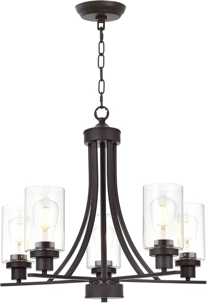 BONLICHT Rustic Kitchen Island 5-Light Oil-Rubbed Bronze Traditional Chandelier Industrial Vintage Pendant Lights Classic Glass Ceiling Lighting UL Listed