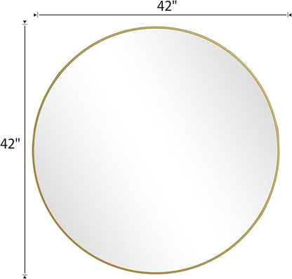BEAUTYPEAK 42 Inch Round Mirror, Metal Frame Circle Mirror, Wall Mounted for Entryway, Bathroom, Vanity, Living Room, Gold