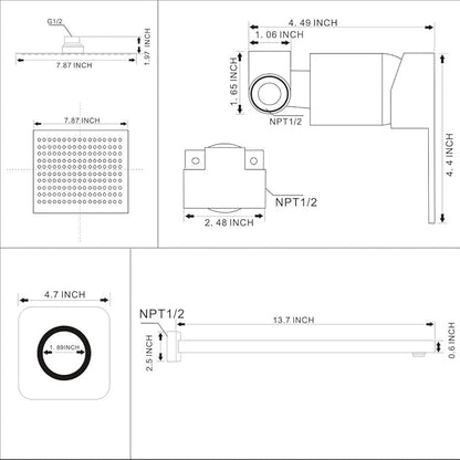 Brushed Gold Shower Faucet Set, Single Function Shower Trim Kit with Rough-in Valve, Square Rain Shower Head System Included Extra Long Shower Arm for Bathroom