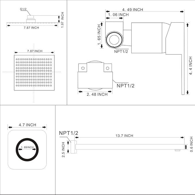 Brushed Nickel Shower Faucet Set Bathroom Luxury Rainfall Shower System with Rain Shower Head Single Function Shower Trim Kit with Rough-in Valve