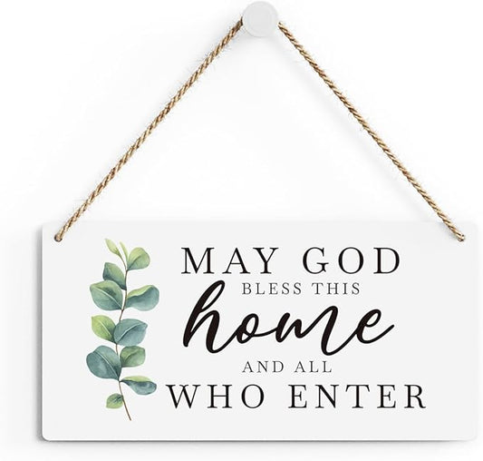 SENJIAN Christian Home Decor, Bless This Home Wall Decor, Modern Farmhouse Sign Scripture Printed Wood Sign Wall Art Religious Decoration for Office Bathroom Bedroom