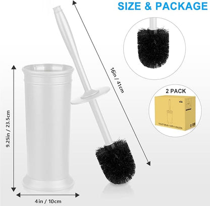 Toilet Brush and Holder 2 Pack, Toilet Bowl Brush with Extra Long Handle, Toilet Scrubber and Covered Holder, Toilet Brushes for Bathroom-Space Saving, Covered Brush, Durable, Deep Cleaning(White)